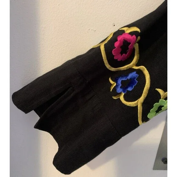 Linea by Louis Dell’Olio Linen Blend Floral Embroidered Jacket/Tunic Black M - Picture 8 of 16